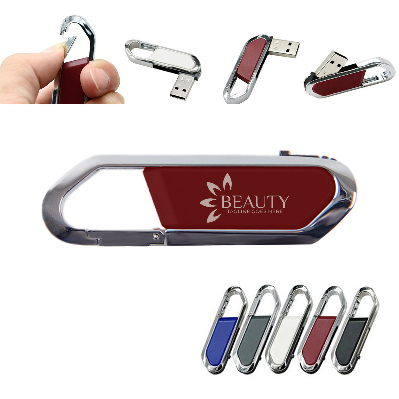 USB-Stick mit Karabiner, Metall, 2 GB, benutzerdefiniert