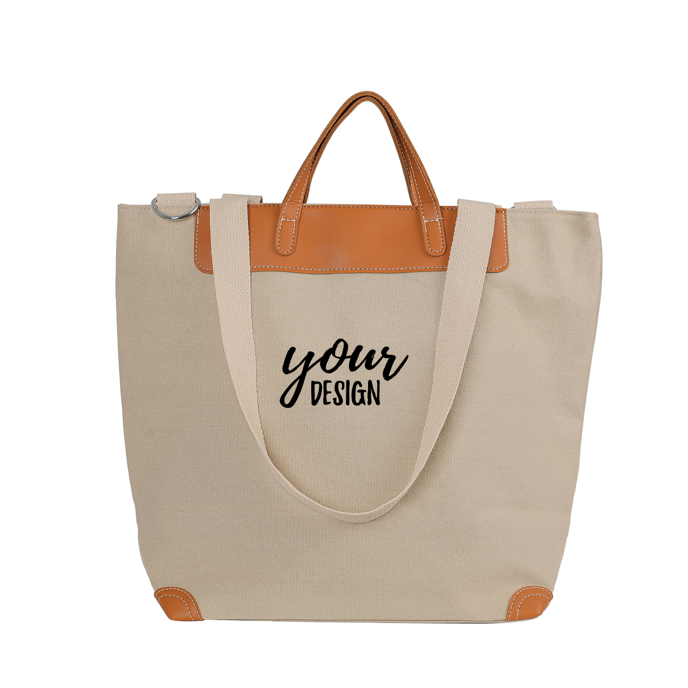 Large Capacity Canvas Tote Bag With Leather Handle2