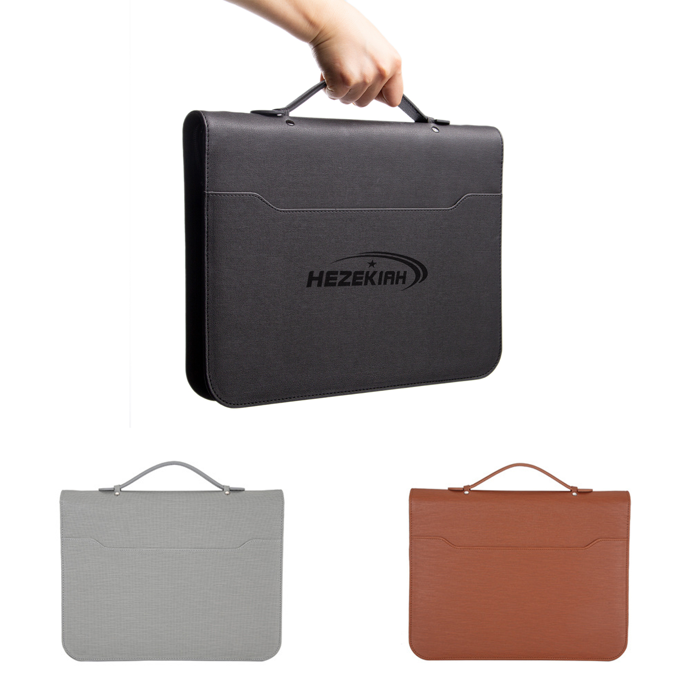 Reißverschluss-Padfolio mit Taschenrechner, Leder, 4 Ringen