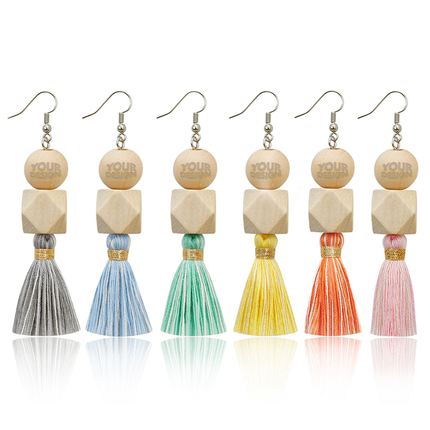 Wooden Bead Tassel Earrings1