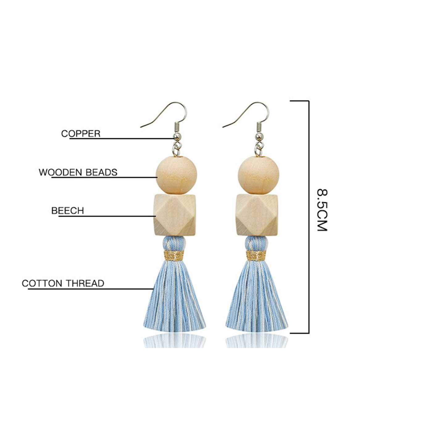 Wooden Bead Tassel Earrings2