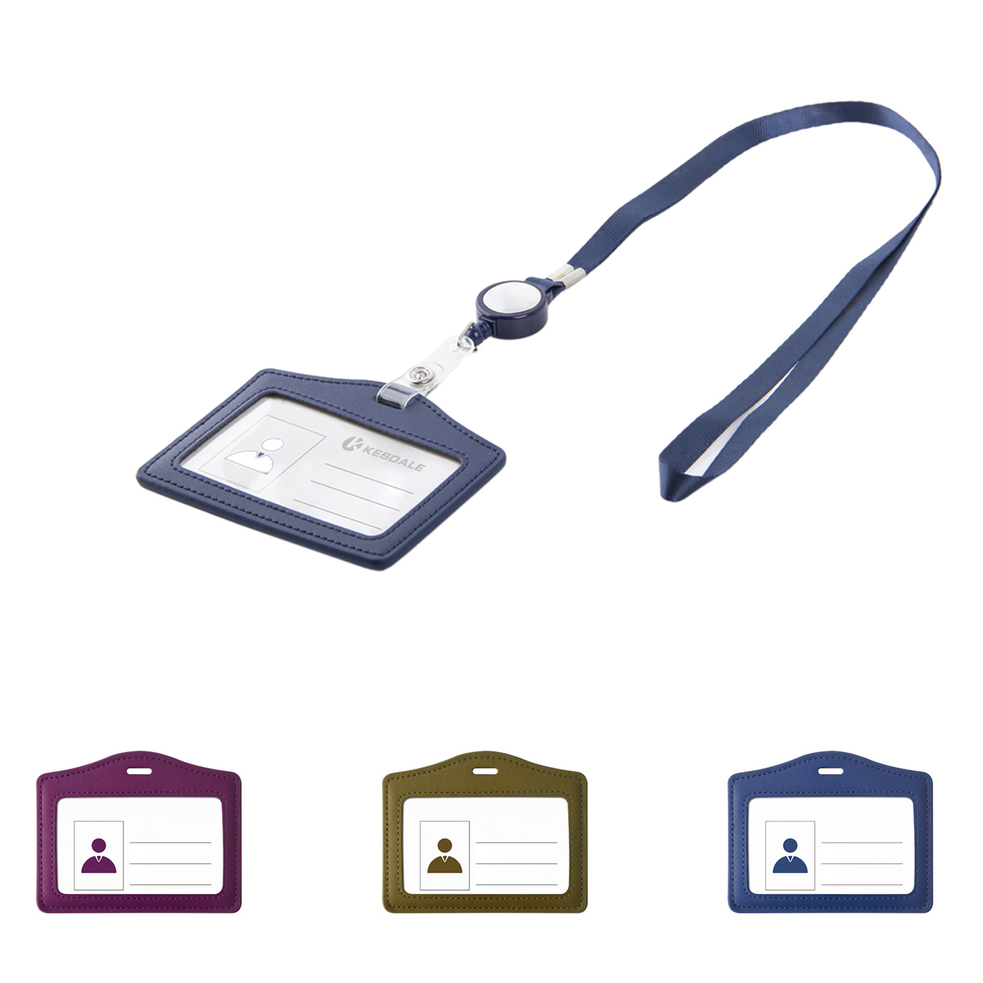 Ausweishalter mit Lanyard, Leder, horizontal