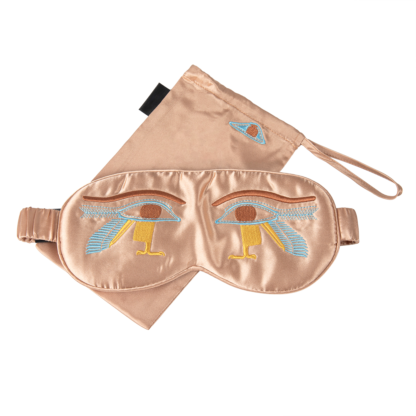 Augenmaske mit Tasche, gebeizte Seide, bestickt