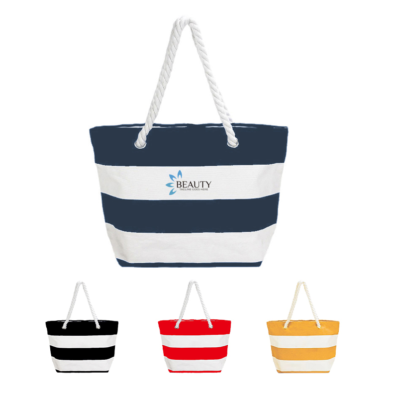 Striped Canvas Beach Tote Bag