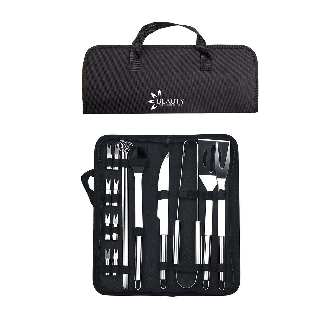 Grillbesteck-Set, Edelstahl, 9-tlg