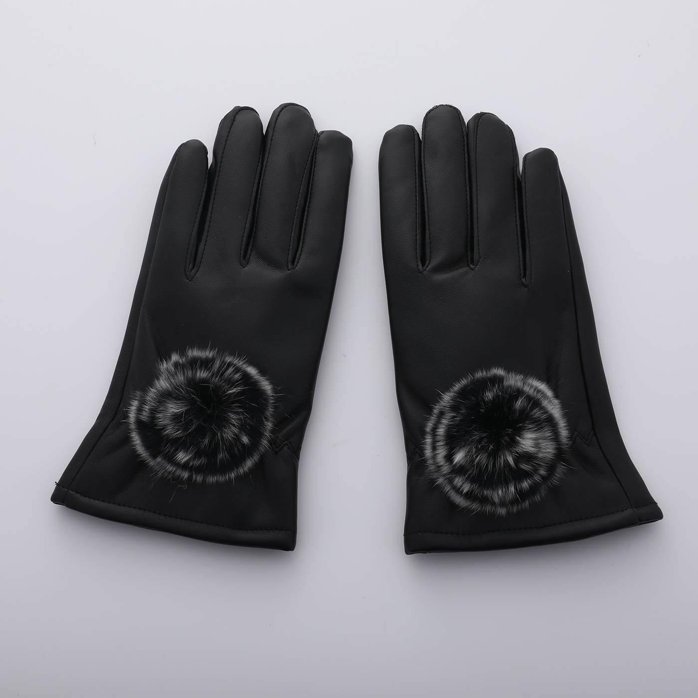 Touch Screen PU Leather Warm Gloves with Pom Pom3