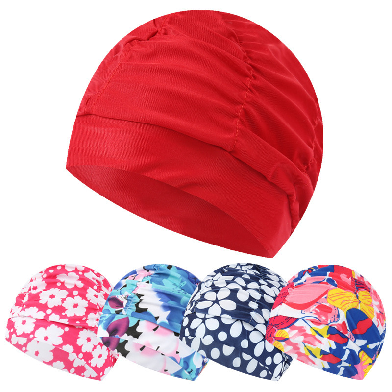 Pleated Long Hair Swimming Cap