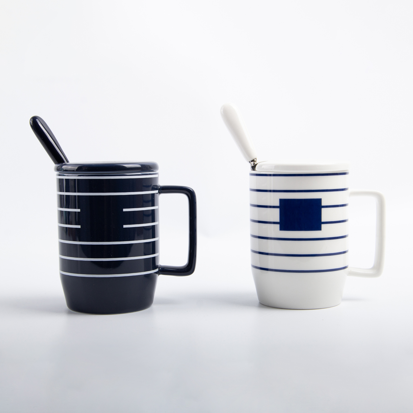 13 oz. Stripe Ceramic Mug With Lid And Spoon3