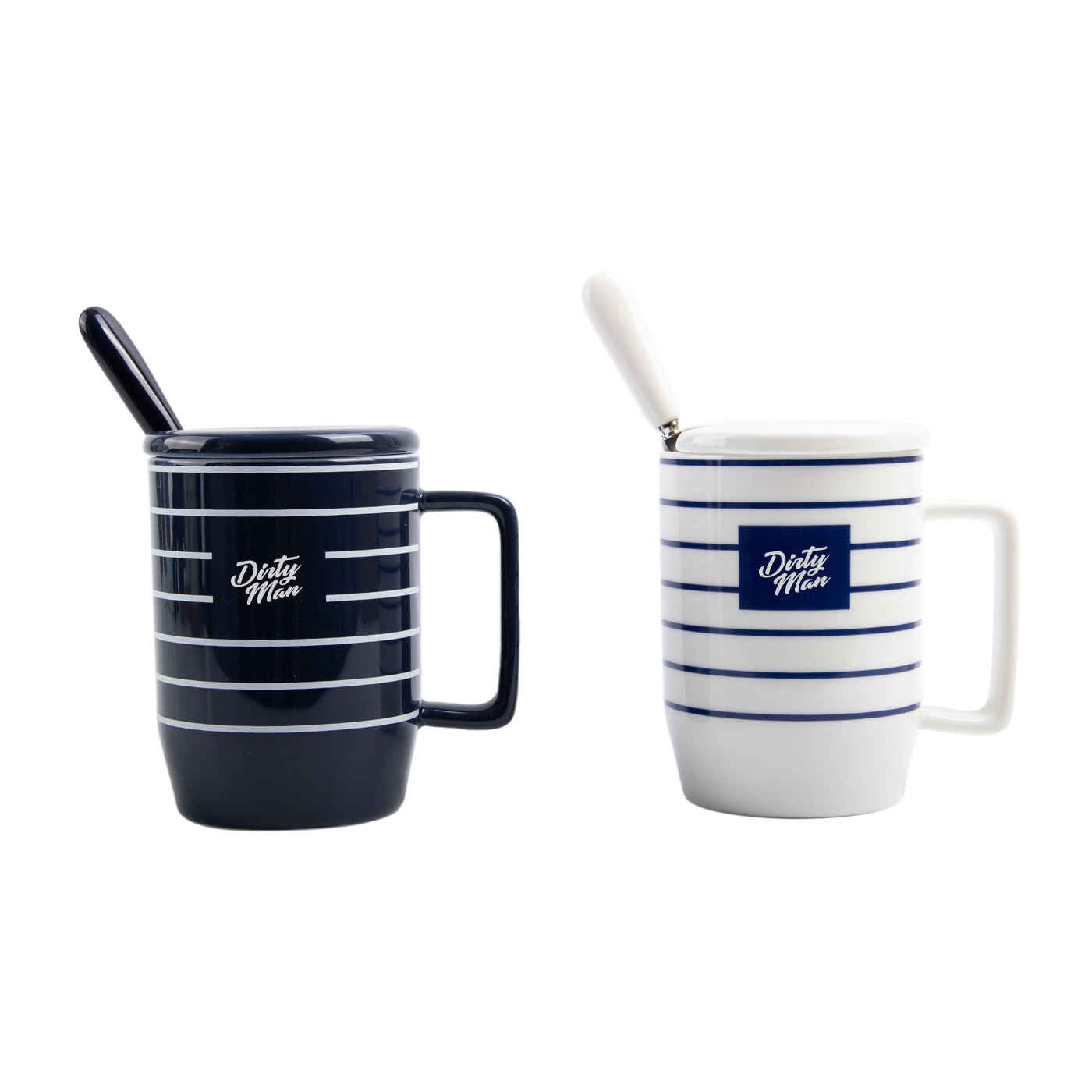 13 oz. Stripe Ceramic Mug With Lid And Spoon