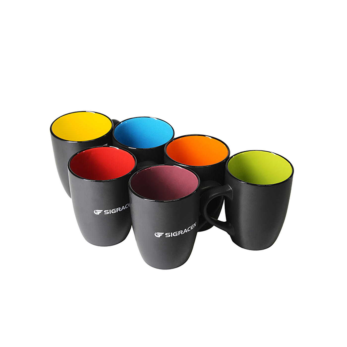 Keramikbecher mit farbiger Innenseite, schwarz matt