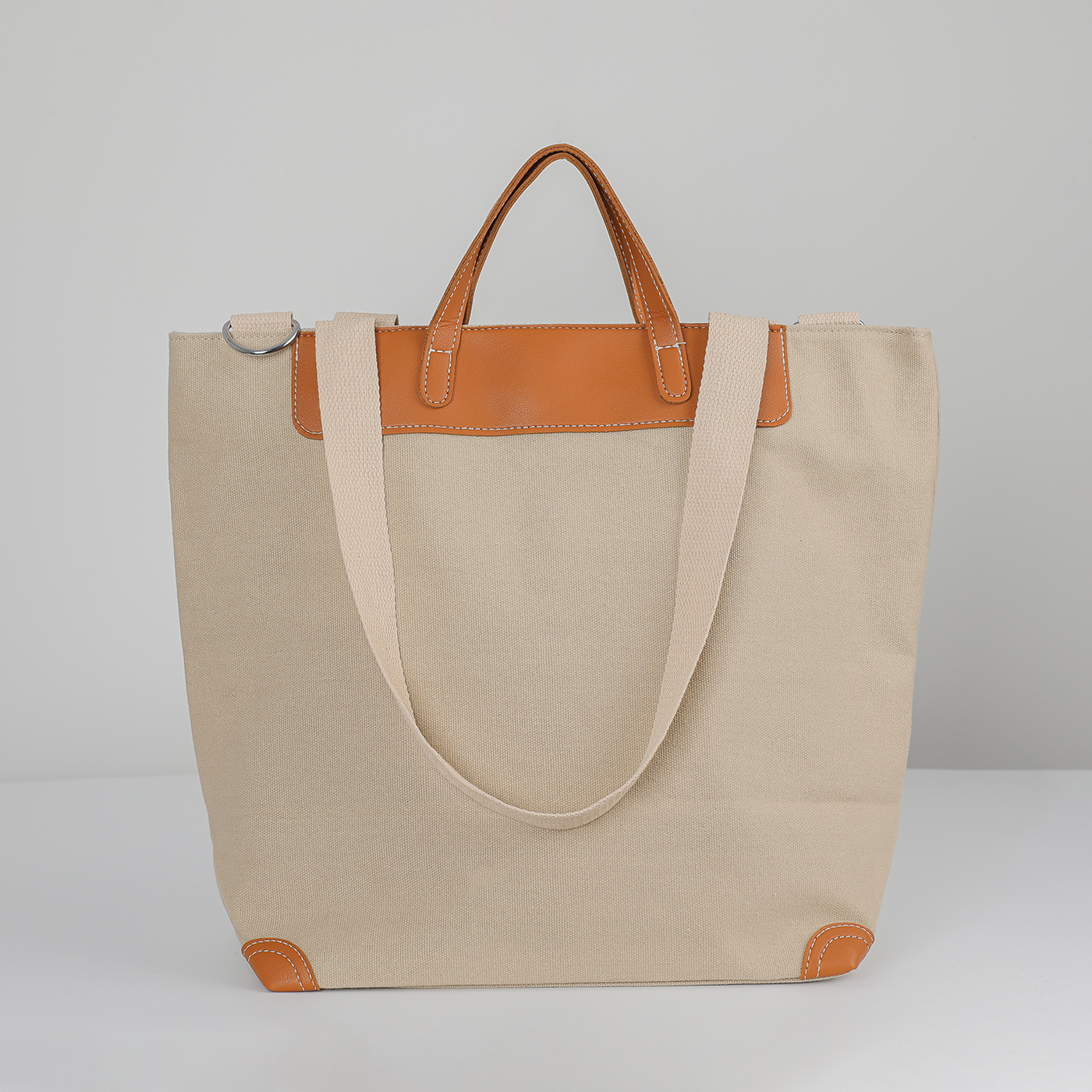 Large Capacity Canvas Tote Bag With Leather Handle4