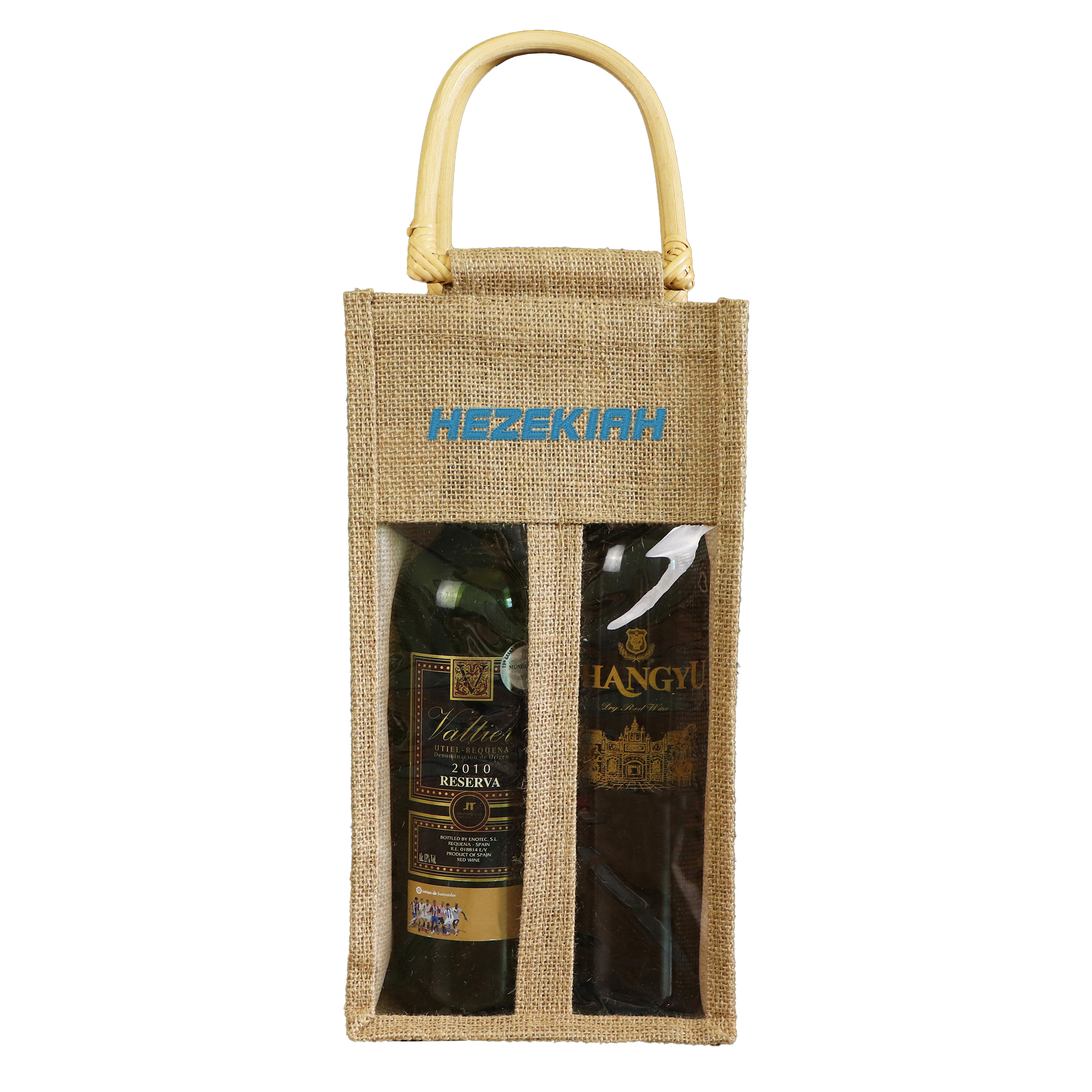 Clear Window Jute Wine Bag For Two Bottles