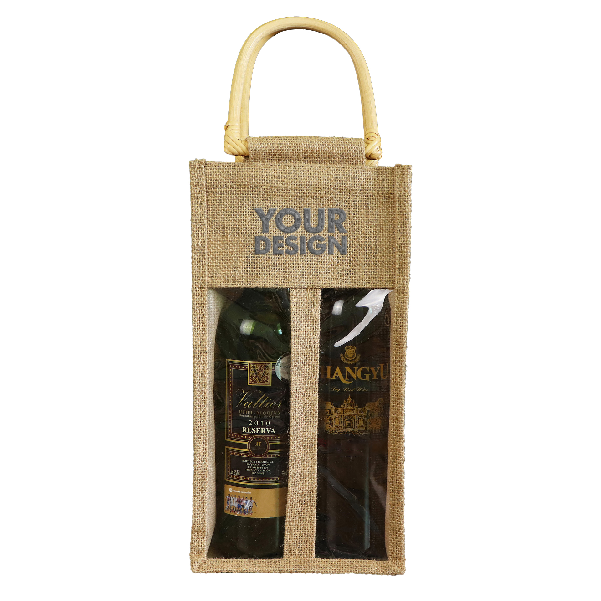 Clear Window Jute Wine Bag For Two Bottles1