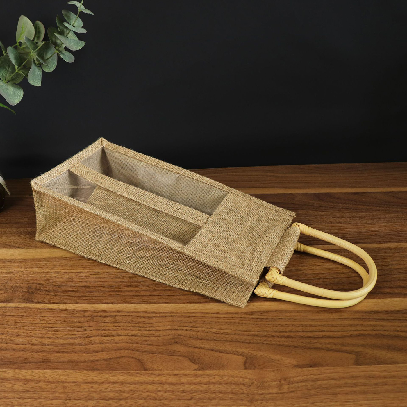 Clear Window Jute Wine Bag For Two Bottles3