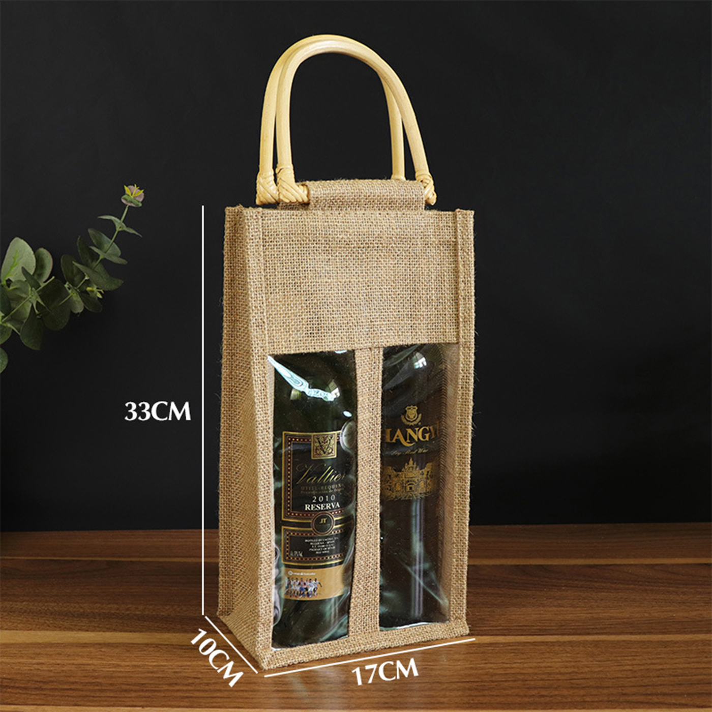 Clear Window Jute Wine Bag For Two Bottles4