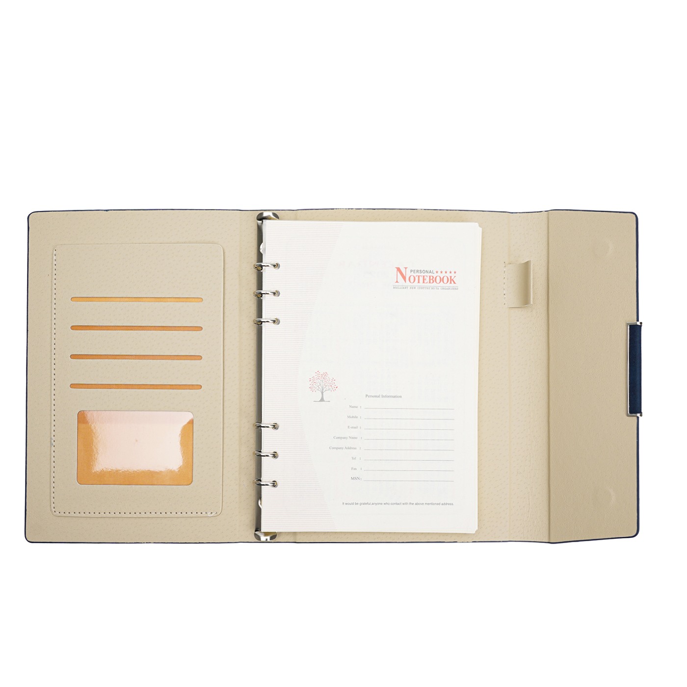 A5 Business Leather Tri Fold Loose Leaf Notebook3