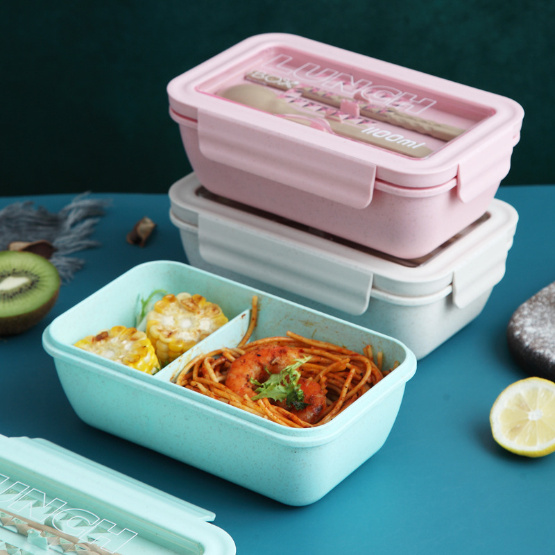 Bento-Box mit Geschirr, Weizenstroh