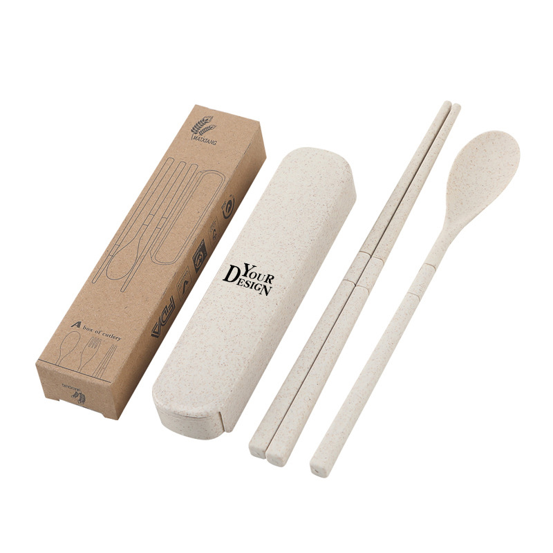 2 Pcs Wheat Straw Travel Cutlery Set1