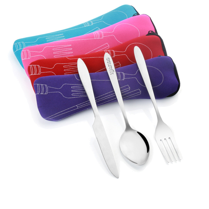 Utensilienset mit Neoprenhülle, 3-teilig, Camping