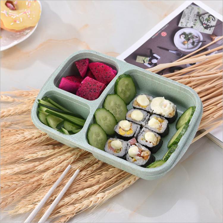 3 Compartment Reusable Wheat Straw Bento Lunch Box3