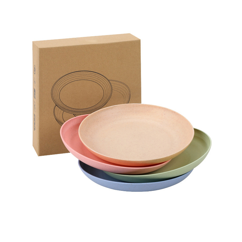 Four Pack Wheat Straw Household Unbreakable Plate