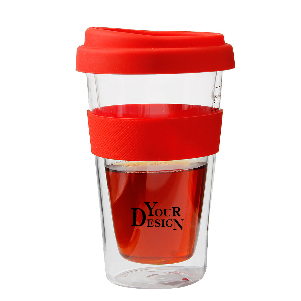 12 oz. Double Wall Clear Mug With Silicone Lid & Sleeve1