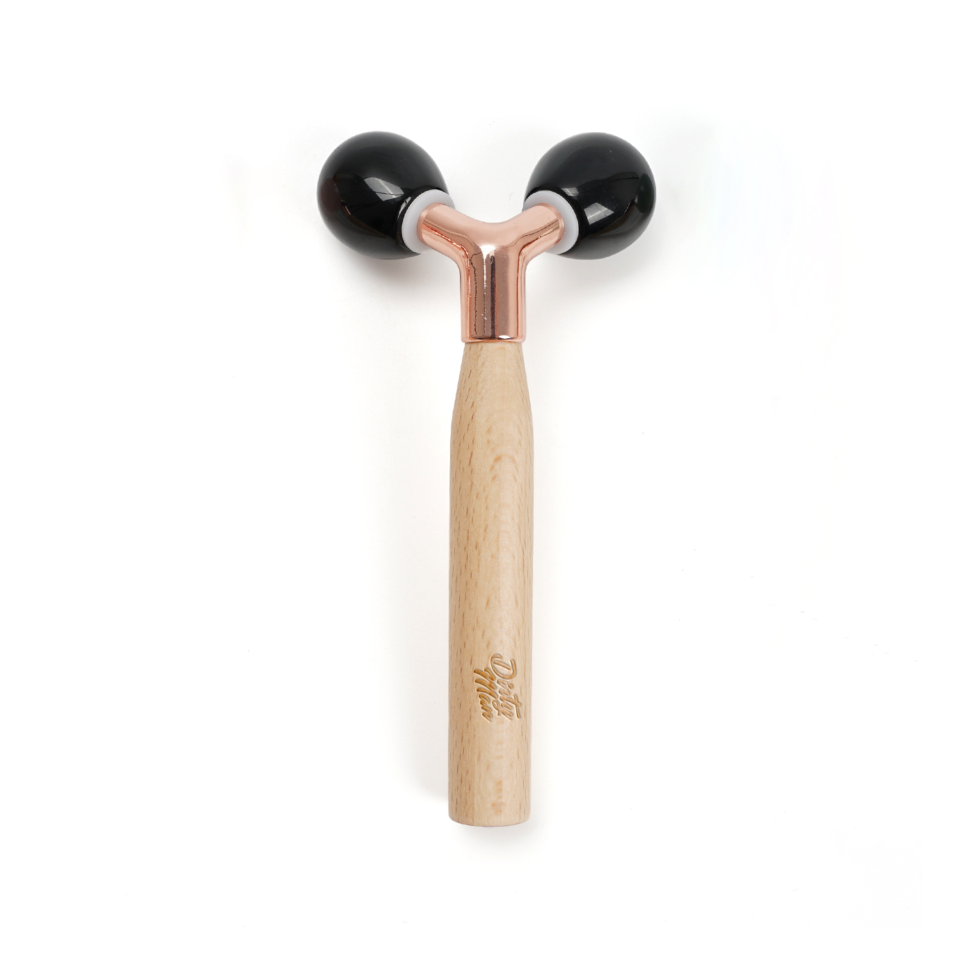 Massageroller mit Holzgriff, Obsidian