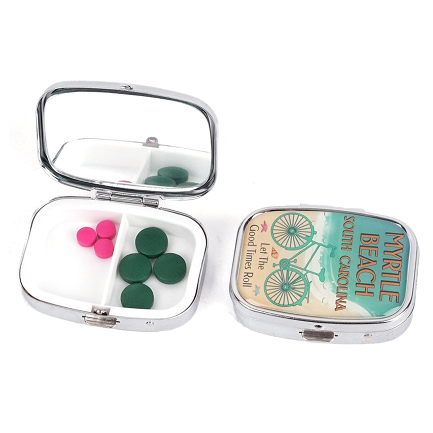 Portable Metal Pill Box With Mirror