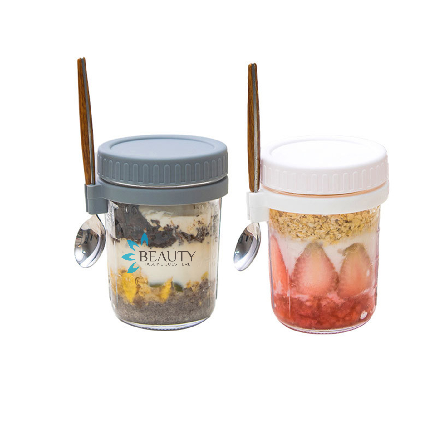 Overnight-Oats-Glas mit Deckel und Löffel, 600 ml