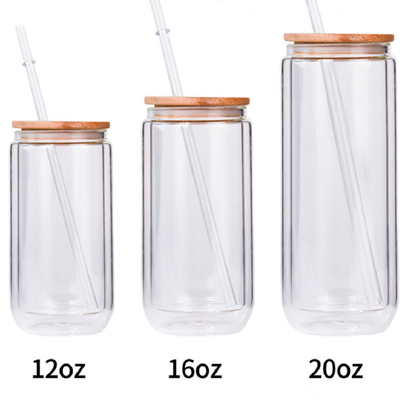 12 oz. Double Wall Can Glass With Bamboo Lid & Straw3