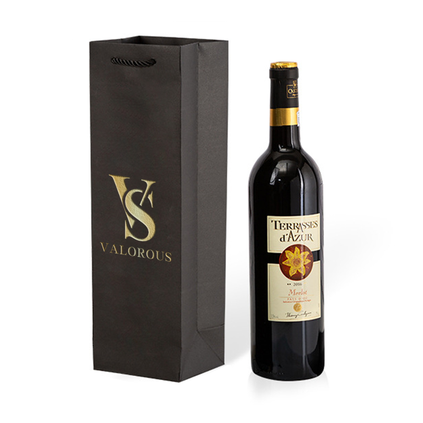 Black Cardboard Paper Wine Bag For Single Bottle