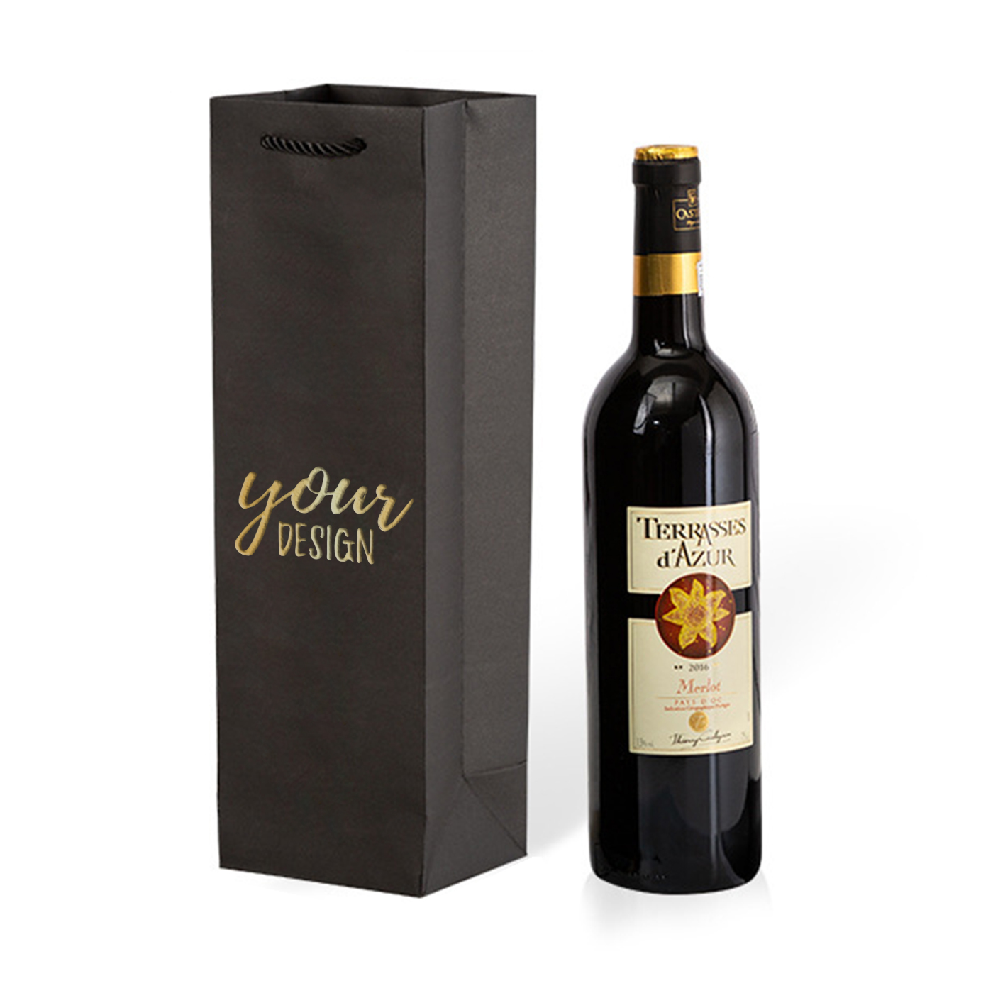 Black Cardboard Paper Wine Bag For Single Bottle1