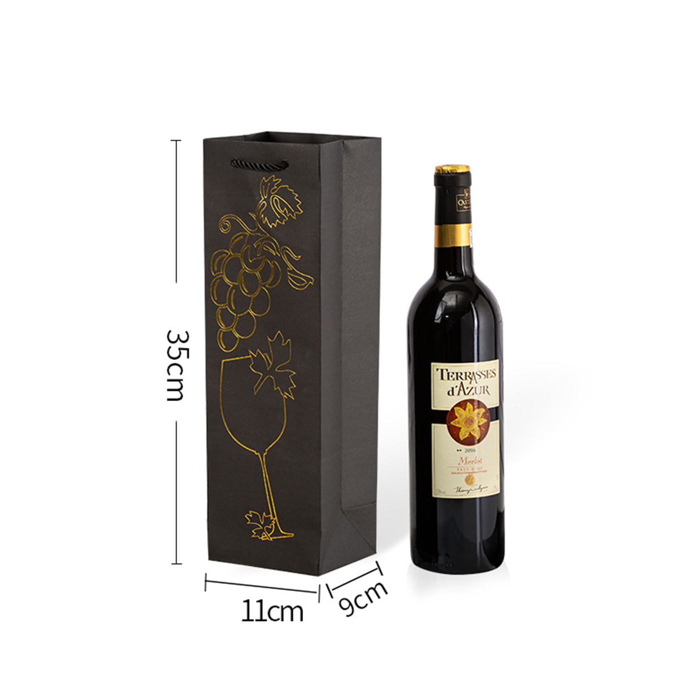 Black Cardboard Paper Wine Bag For Single Bottle2