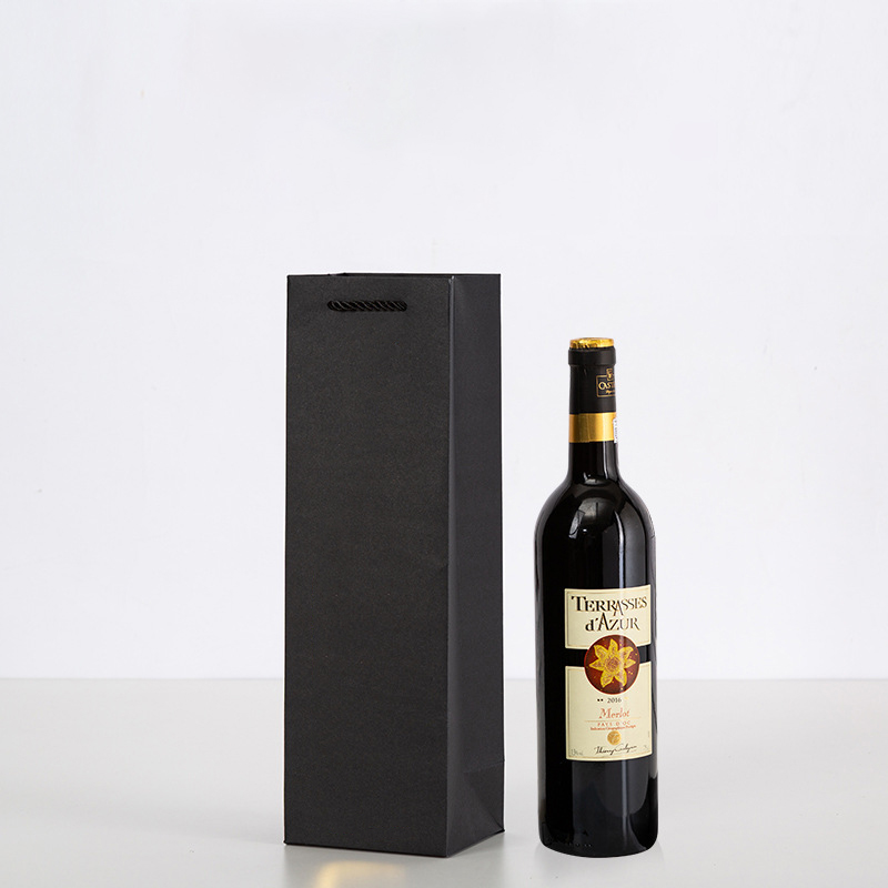 Black Cardboard Paper Wine Bag For Single Bottle3