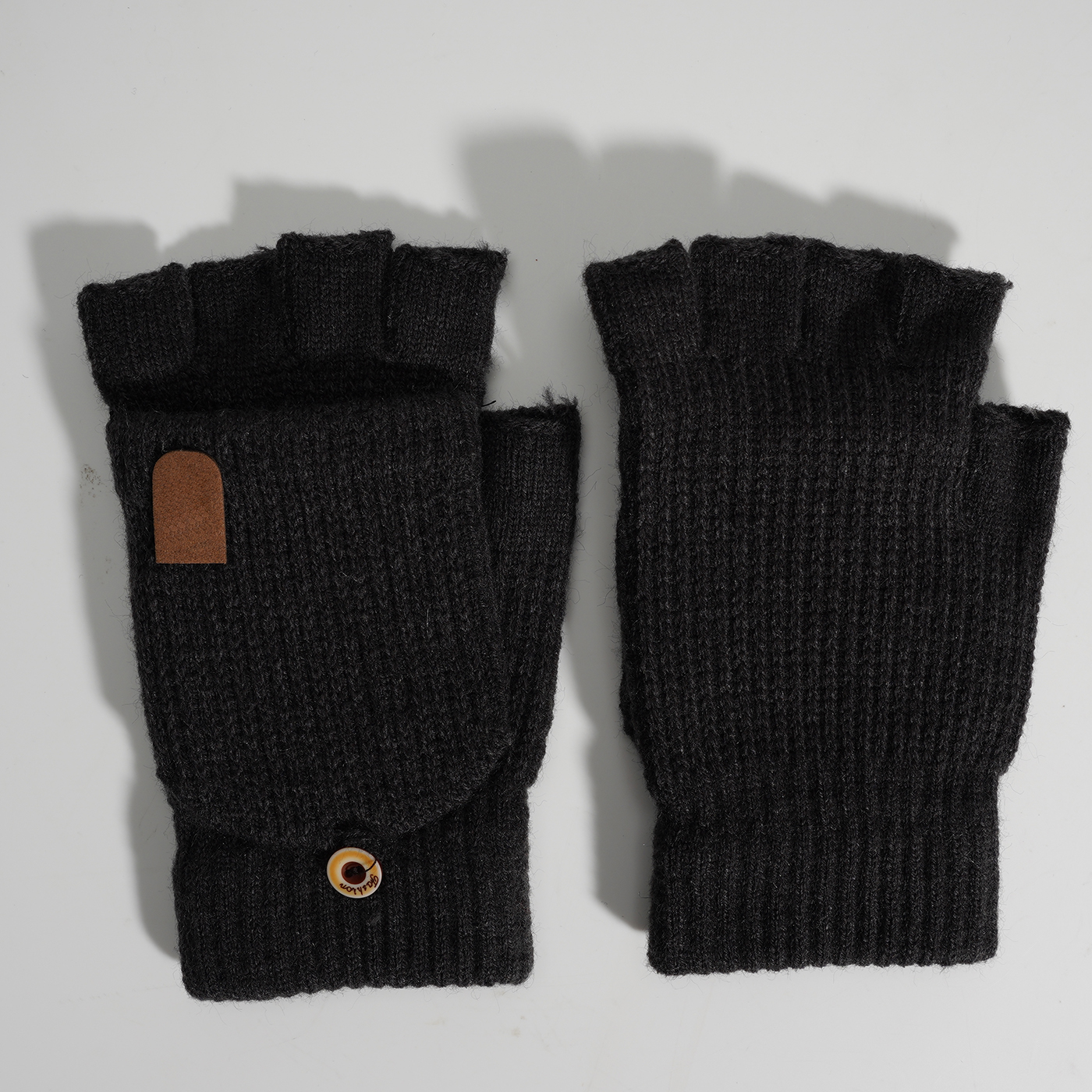 Knitted Half Finger Flip Gloves2