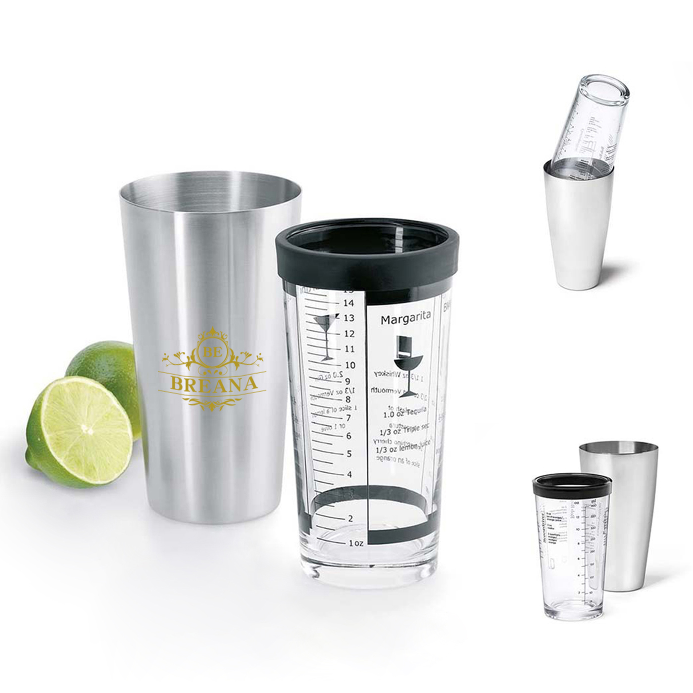 Boston-Shaker, Boston-Shaker-Dose und Mischglas