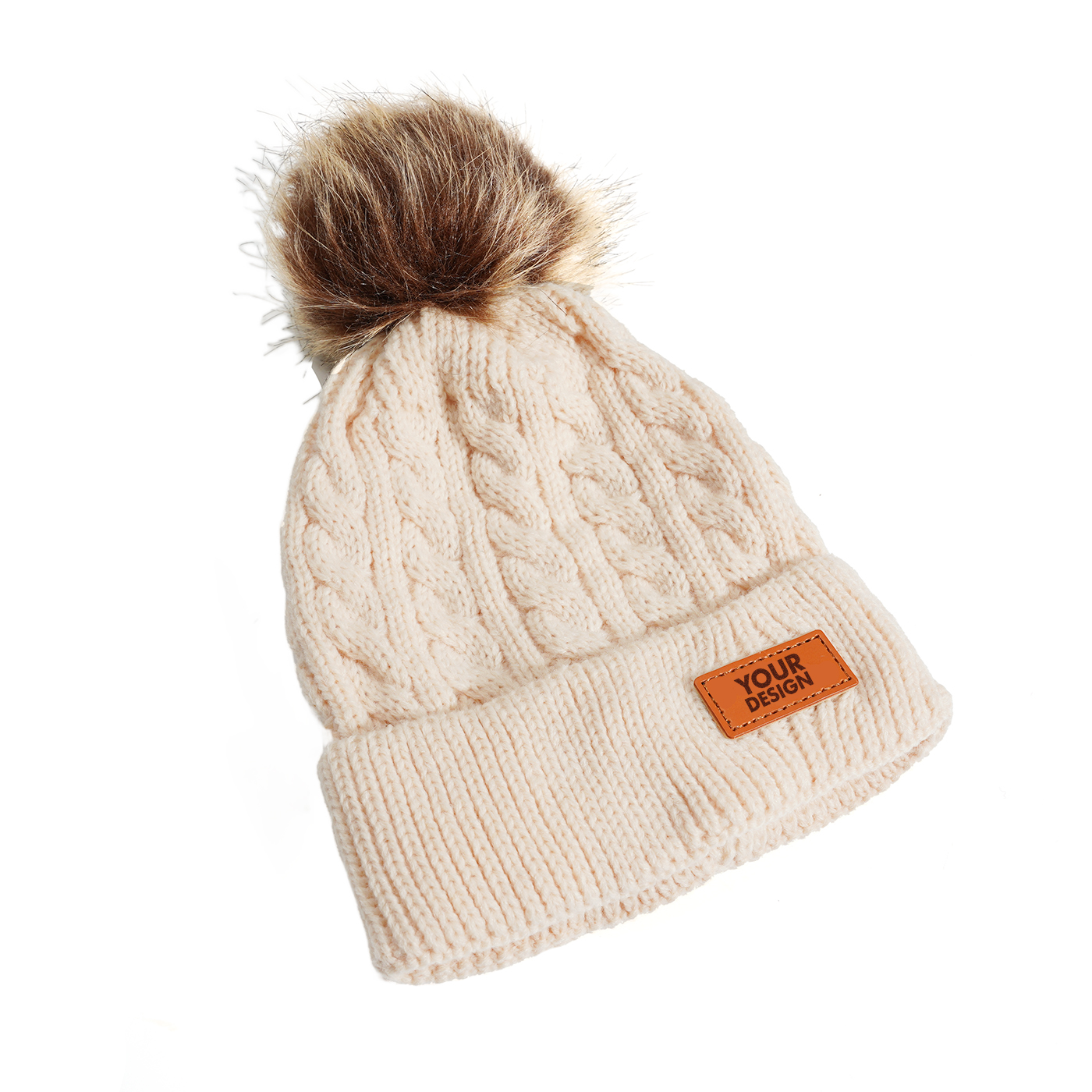 Mütze, Strickmütze mit Bommel