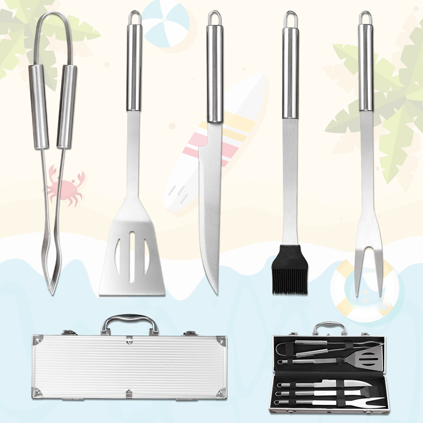 6 Pcs Barbecue Tools Set With Aluminum Box2