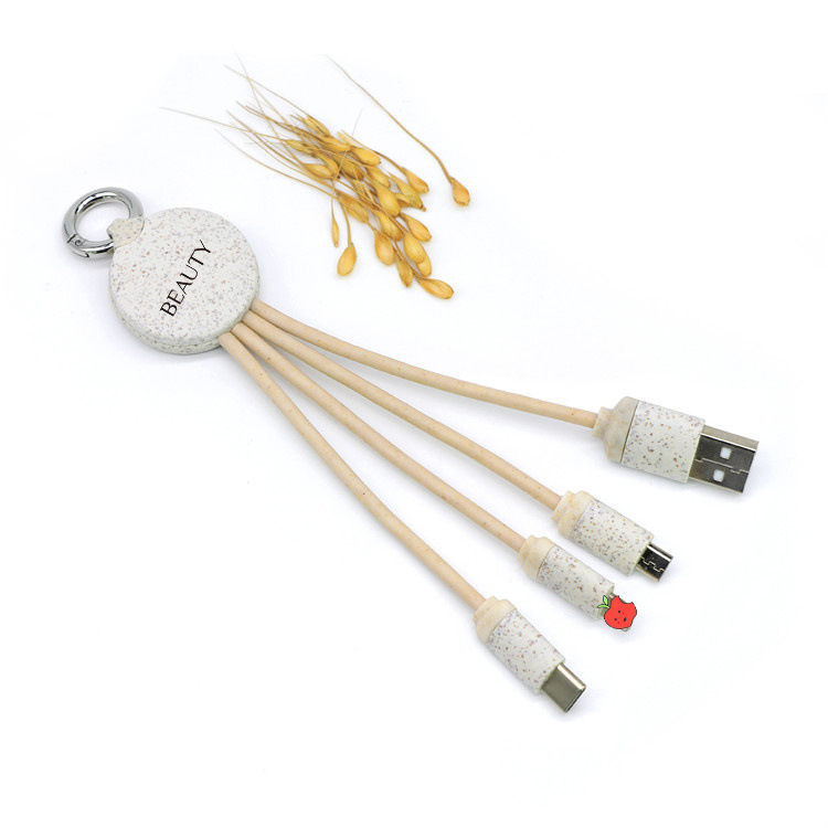 Ladekabel Mit Schlüsselanhänger, Weizenstroh, 3 In 1 