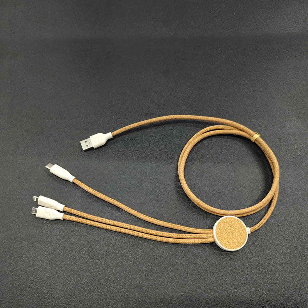 3 In 1 Wheat Straw And Cork Charging Cables