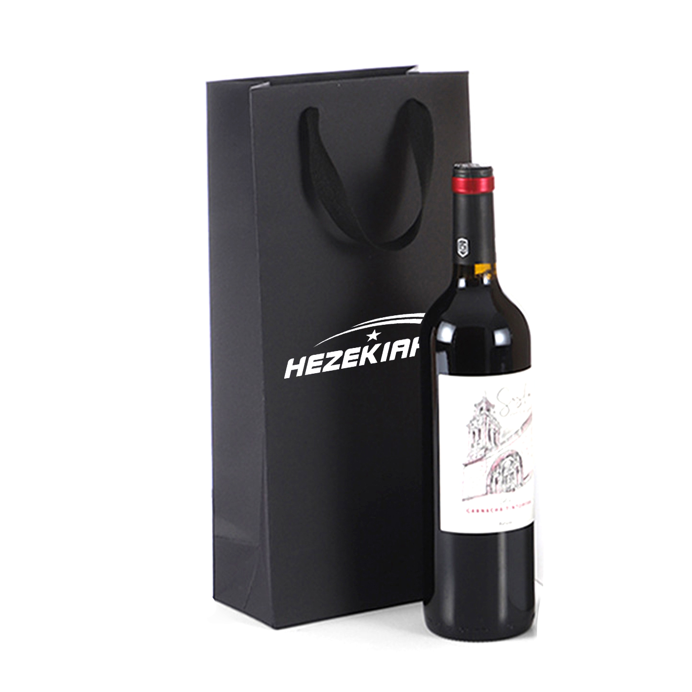 Double Bottle Black Cardboard Wine Bag