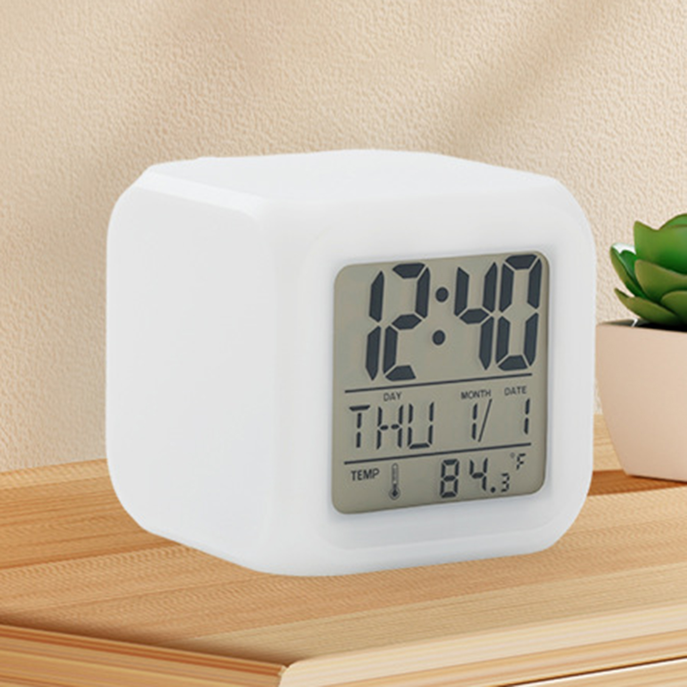 7 Color LED Table Cube Alarm Clock2