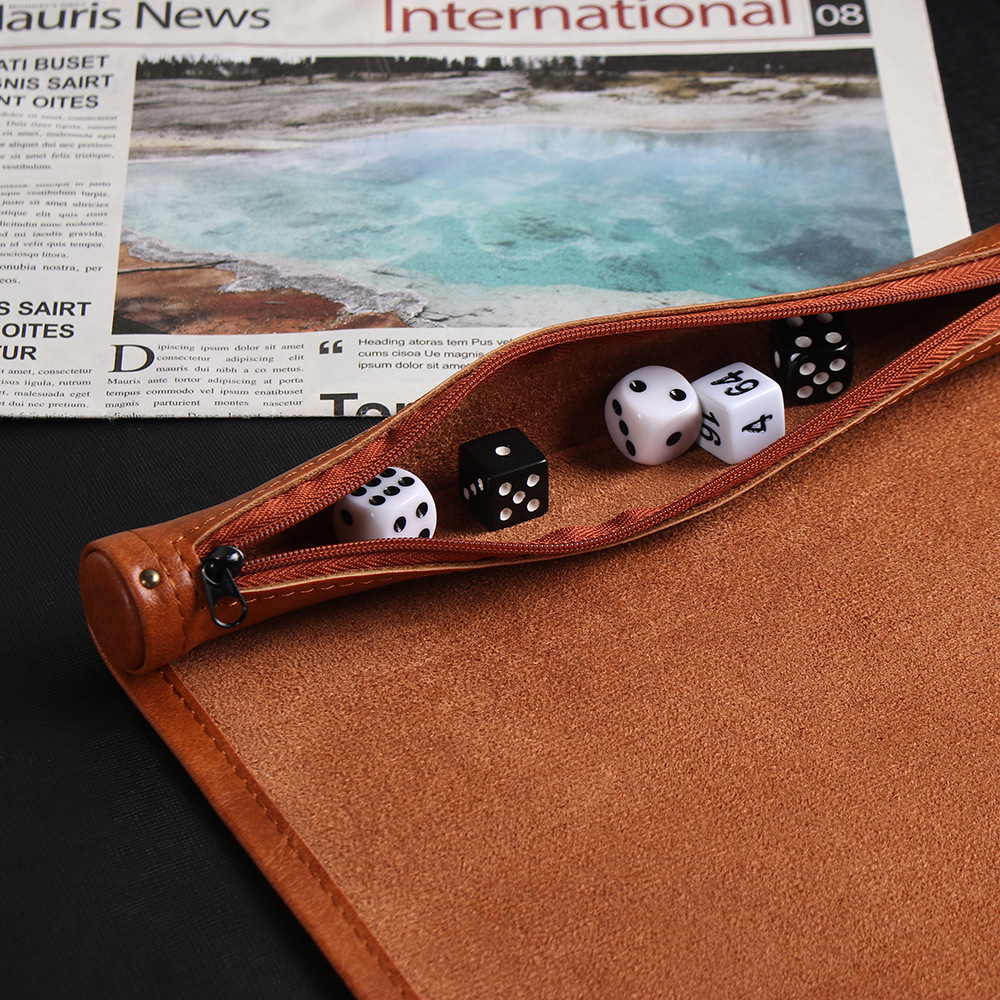 Foldable Pu Leather Scroll Dice Bag3