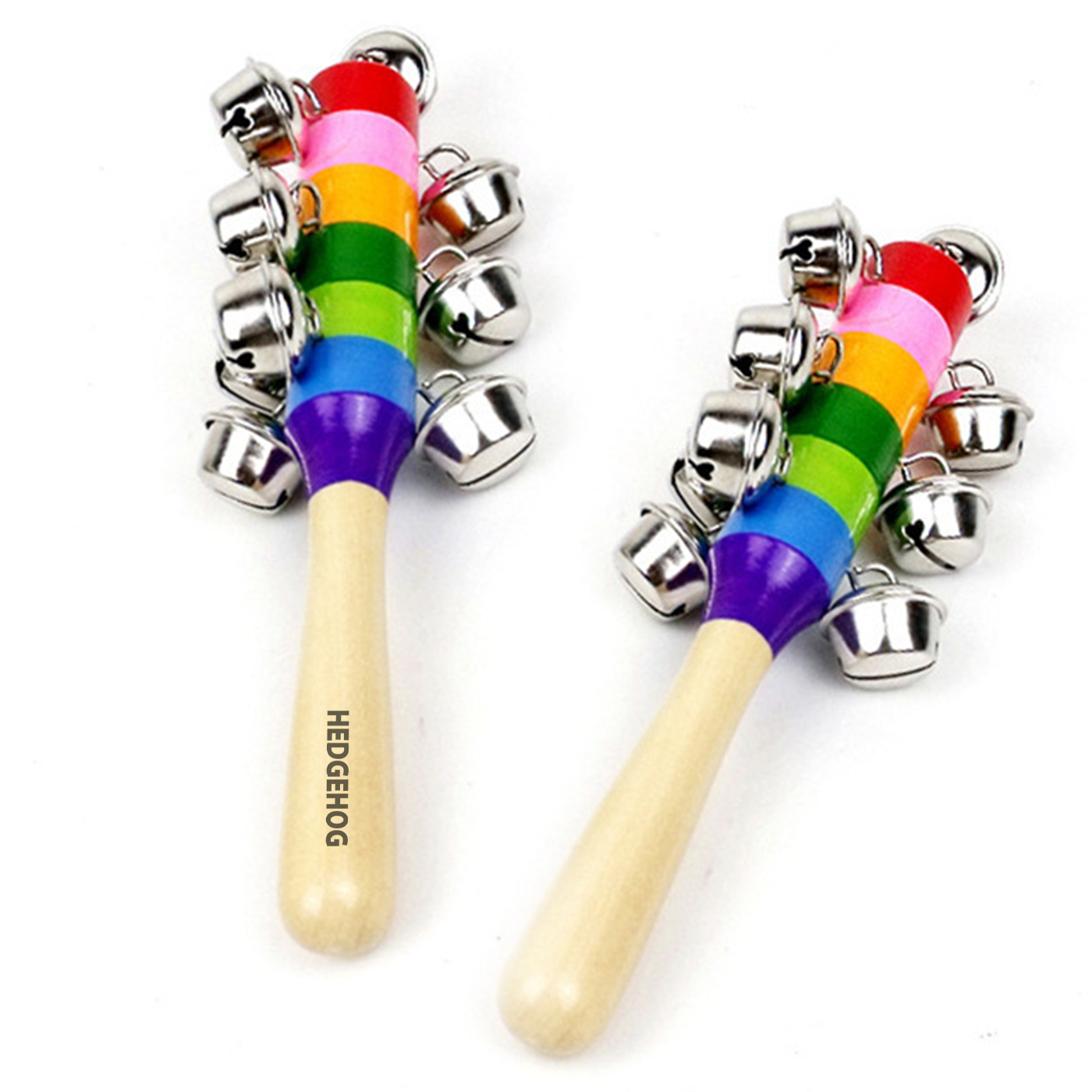 Kid Rainbow Wooden Jingle Handle Bell