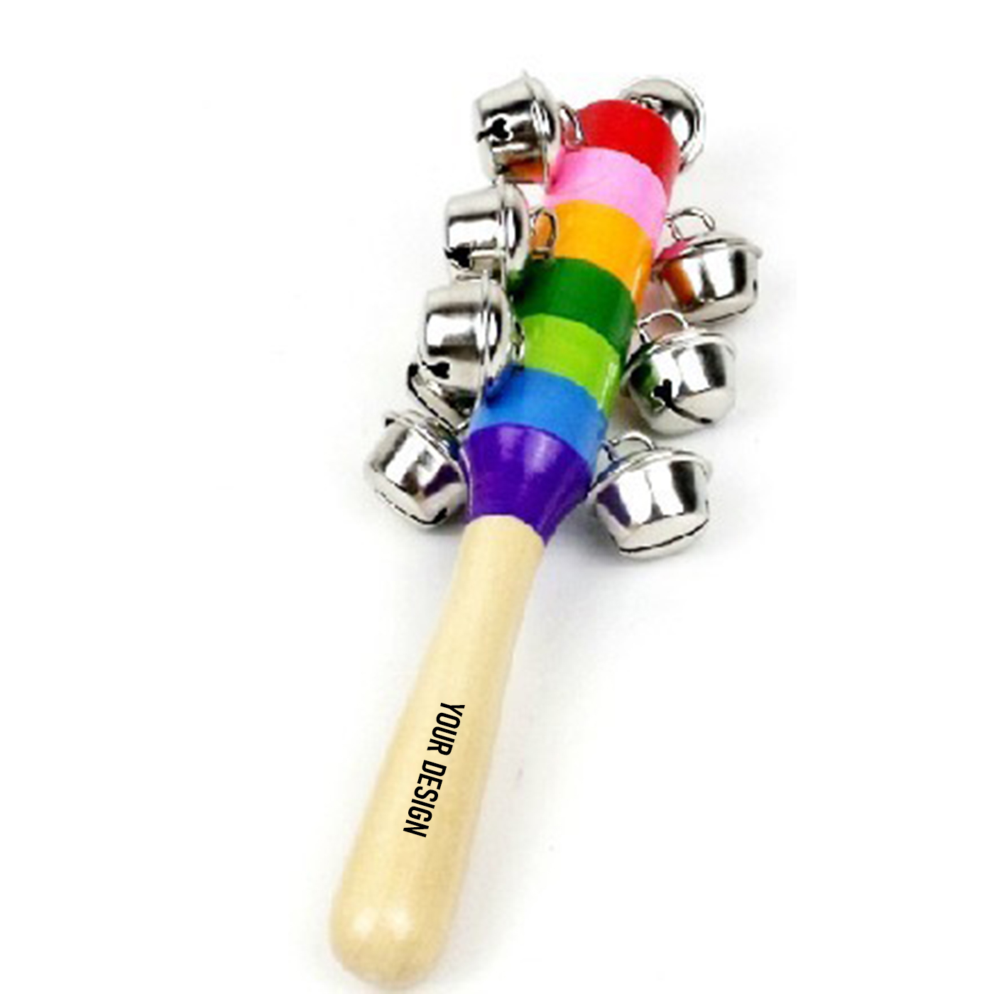 Kid Rainbow Wooden Jingle Handle Bell1