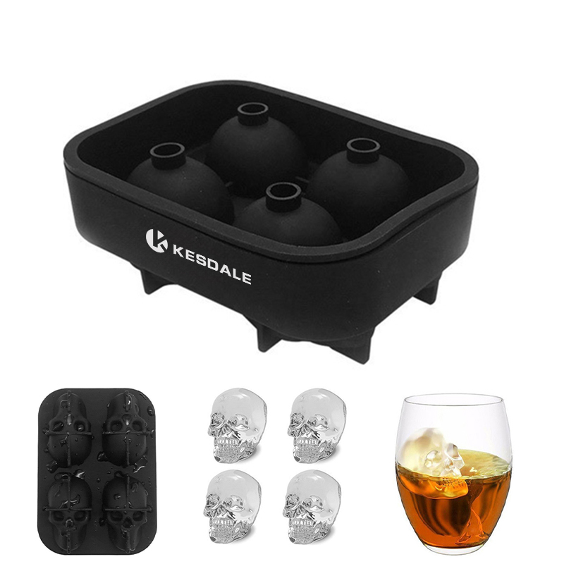 Eiswürfelform, Silikon, 4 Gitter, Totenkopfform