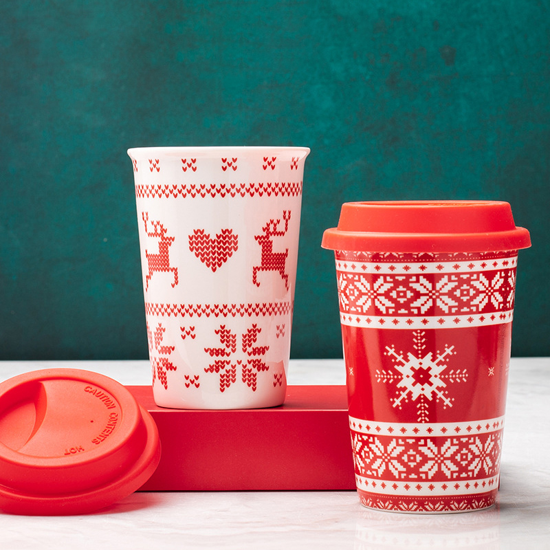 Christmas Ceramic Cup With Silicone Lid1