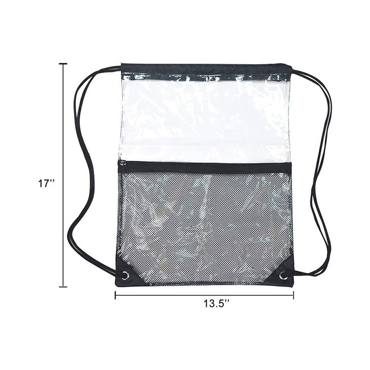 Clear Drawstring Bag With Front Mesh Pocket2