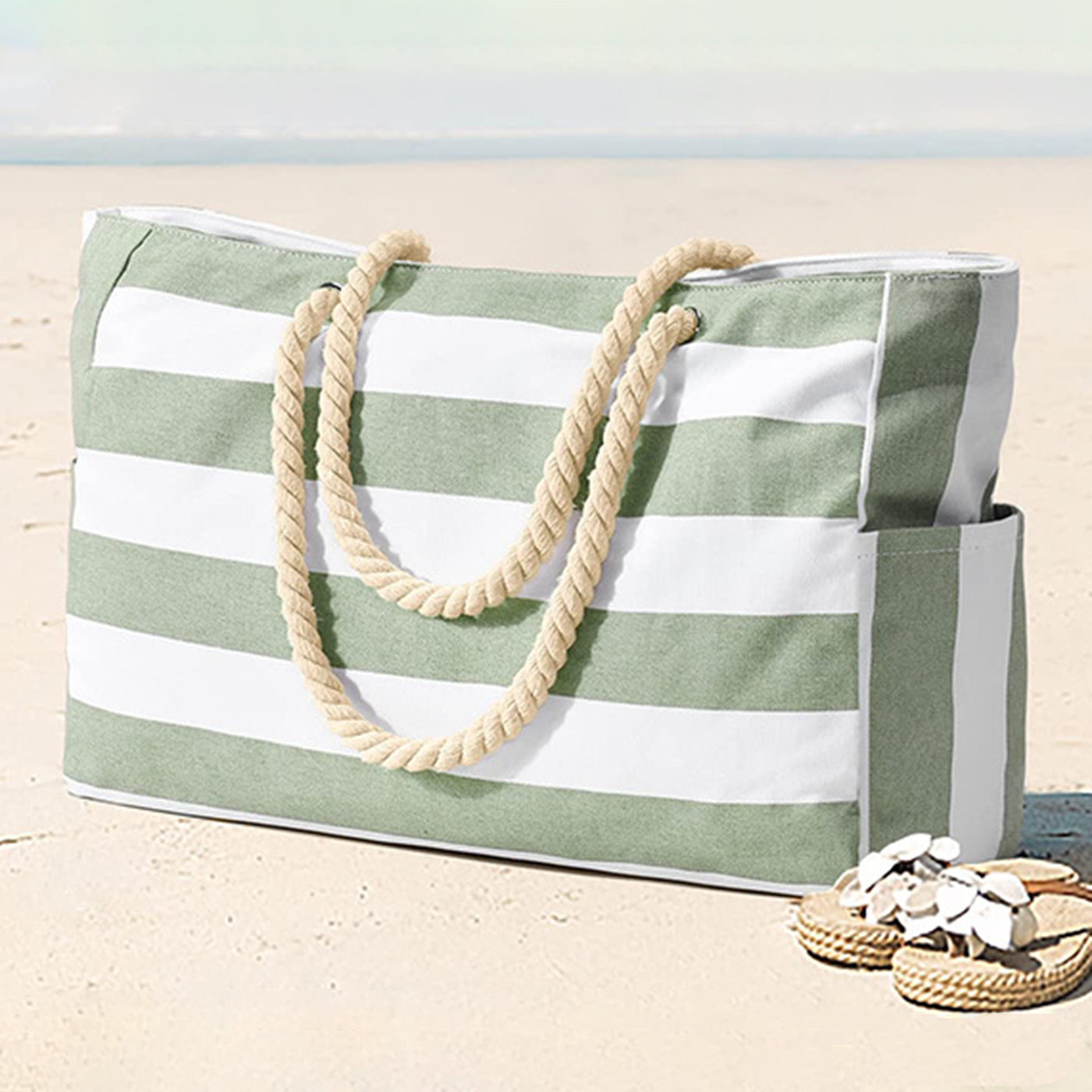 Large Capacity Canvas Striped Beach Bag3