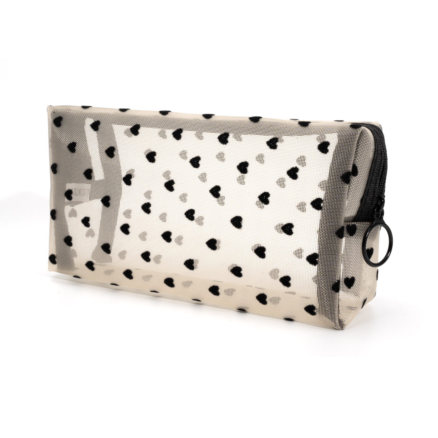 Heart Print Mesh Makeup Bag